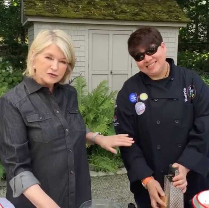 Mount Kisco restauranteur Bonnie Saran joins Martha Stewart in her Katonah yard for a Fourth of July grilling video, which Stewart streamed on Facebook.