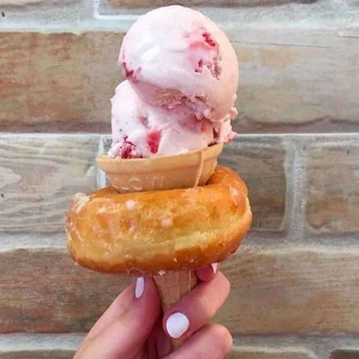 Cool off with a doughnut ice cream cone at Glaze Donuts in Wayne.