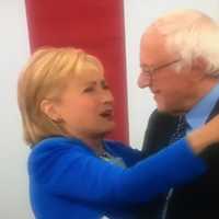 <p>Chappaqua&#x27;s Hillary Clinton embraces Vermont Sen. Bernie Sanders Sanders announced his endorsement Tuesday..</p>