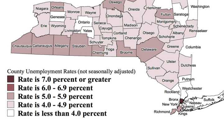 A statewide look at unemployment rates for June 2016 as released on Tuesday. Westchester, Putnam and Rockland counties all enjoy jobless rates below 4 percent while New York City&#x27;s is above 5 percent.