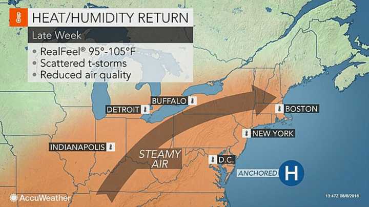 Steamy weather will be returning to the region Wednesday, accompanied by high humidity.