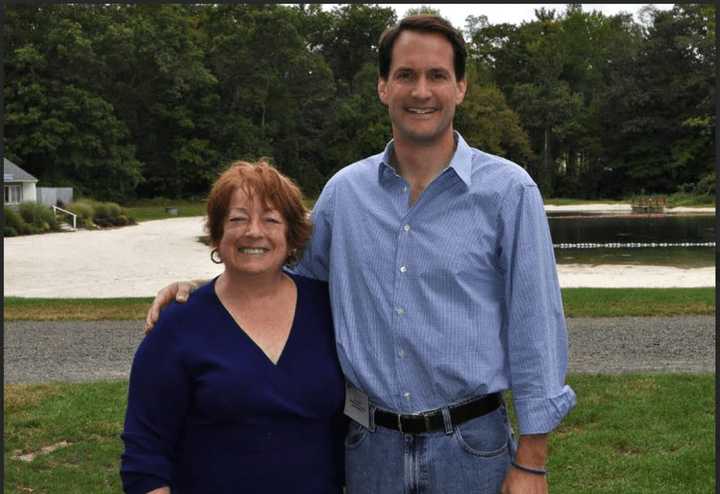 From left, Current candidate for Wilton Registrar Carol Young-Kleinfeld and Congressman Jim Himes.