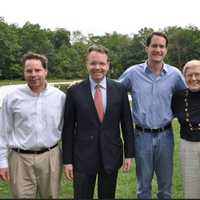 <p>From left, Democratic State Central Committeeman Ted Hoffstatter, Past State Rep. candidate Mark Robbins, U.S. Rep. Jim Himes, Current candidate for State Senate for 2016 Carolanne Curry, Current candidate for Wilton Registrar Carol Young-Kleinfeld</p>