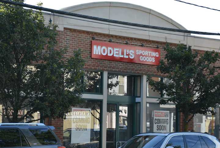 Construction is under way for a Modell&#x27;s Sporting Goods store at the former Borders site in downtown Mount Kisco. Signage is pictured facing East Main Street.