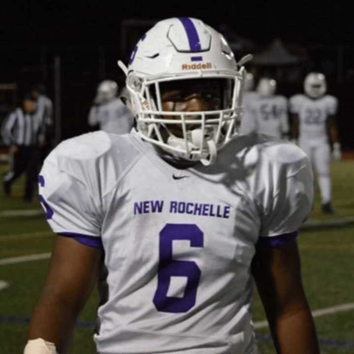 New Rochelle running back/linebacker Jared Baron.