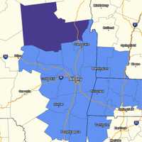 <p>A look at counties covered by a frost advisory (in blue) and freeze warnings (purple).</p>