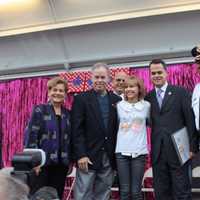 <p>Grace VanderWaal, center, poses with Assemblywoman Ellen Jaffee, County Executive Ed Day, Suffern Mayor Ed Markunas, State Sen. David Carlucci, and County Sheriff Louis Falco.</p>