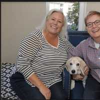 <p>From left, Diane Galt and Betsy Kaminski, owners of Raleigh &amp; Co. in Greenwich, with their late beagle mix Raleigh who is the namesake of the store. The owners will be holding a monthly bark bar where pet lovers and their pets can come to socialize.</p>