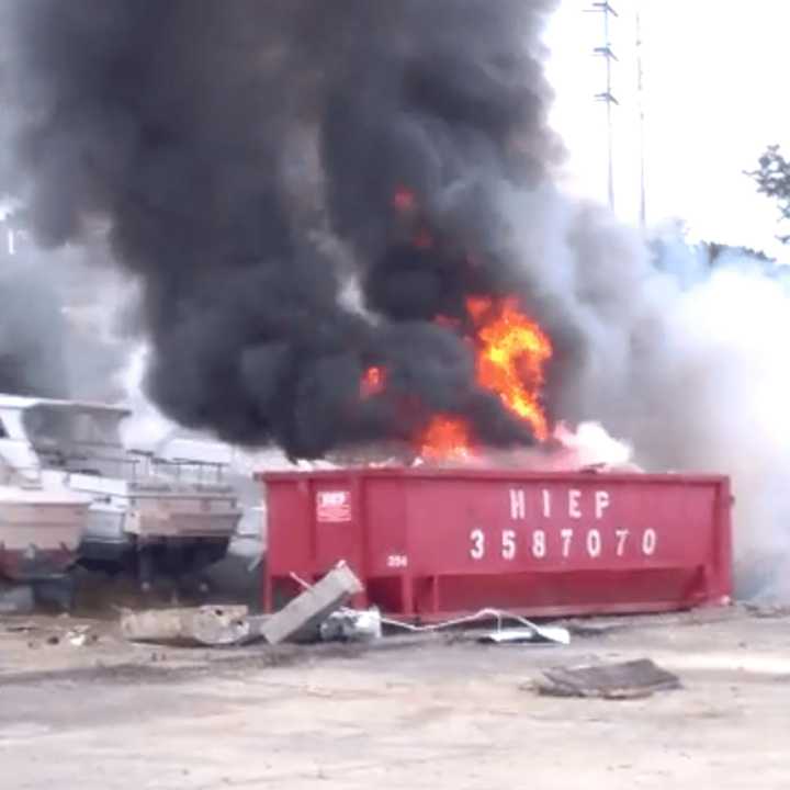 At least two salvaged boats are on fire at the Stony Point Marina.