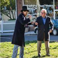 <p>From left, Bethel resident Mike Mastroianni, dressed as Christopher Columbus, along with Bethel First Selectman Matthew Knickbocker</p>