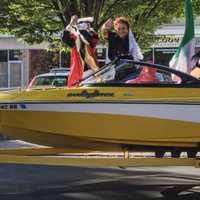 <p>Bethel residents Gina Clarizio dressed up as Queen Isabella and Mike Mastroianni as Christopher Columbus at the 35th annual Columbus Day celebration on Monday morning.</p>