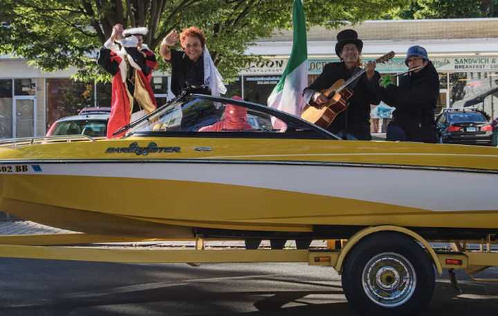 Bethel residents Gina Clarizio dressed up as Queen Isabella and Mike Mastroianni as Christopher Columbus at the 35th annual Columbus Day celebration on Monday morning.