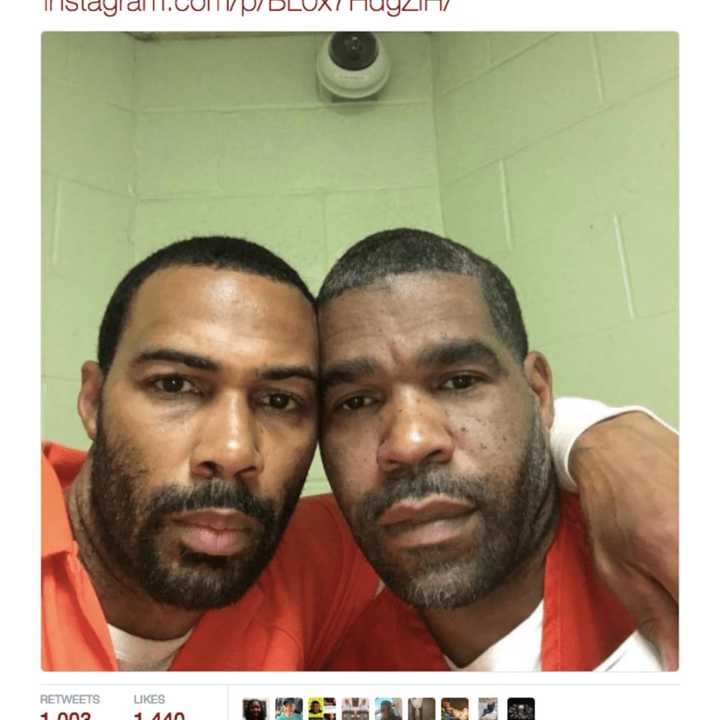 Westchester officials are investigating how actor Omari Hardwick, left, was able to pose in this selfie with Matthew &quot;Mata&quot; Draper, right, a Haverstraw resident and inmate in the Westchester County Jail.