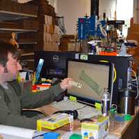 <p>Luke Barber, toy designer, at Luke&#x27;s Toy Factory in Danbury.</p>