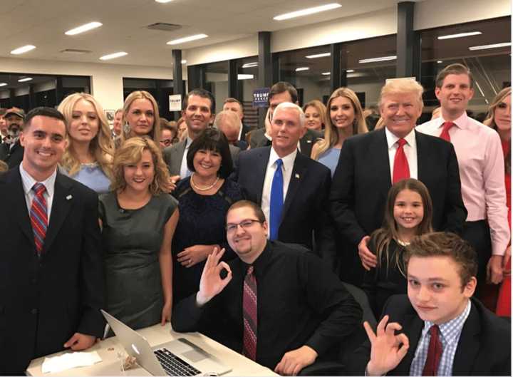 Donald Trump with running mate Mike Pence watching at Trump Tower in Manhattan as returns come in Tuesday night.