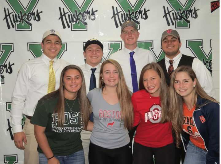 Front row: Brittany Giordano, Michelle Seger, Carli Mager and Rilea Fusco. Back row: Anthony Altimari, Jose Boyer, Kyle Casey and Steven Veteri.