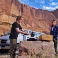 <p>Connor Callanan and Connor Mallon travel by van on their journey.</p>