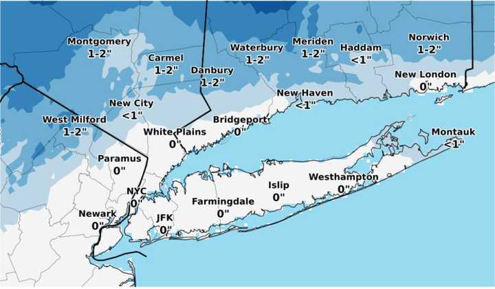 While points south of I-287 should not see snow accumulation through Wednesday morning, there could be 1-2 inches of accumulation in points north.