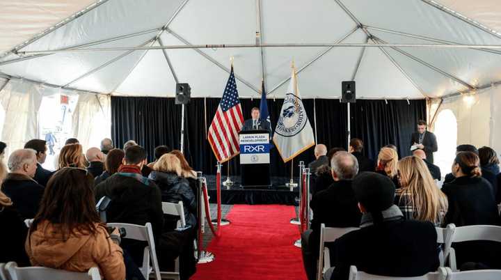 Yonkers Mayor Mike Spano at the groundbreaking at Larkin Plaza.