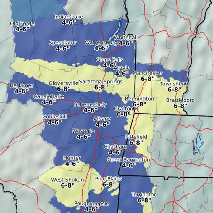 A look at snowfall accumulation projections for Dutchess and some points north.