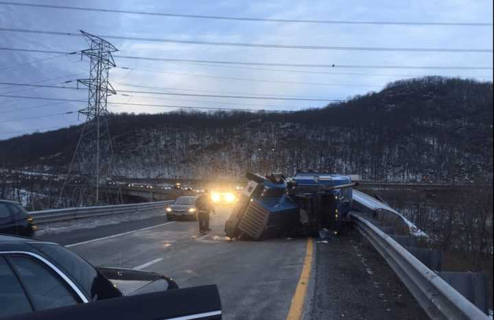 The crash, shown here, is on the ramp of I-287 and blocking the left lane.