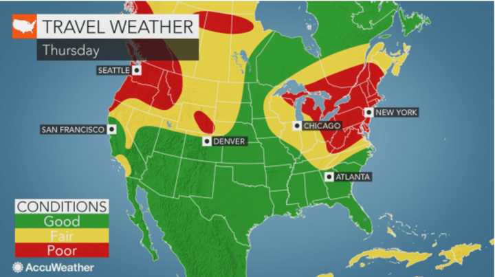 Those heading off to travel for the holidays on Thursday will have less than ideal conditions in the area.