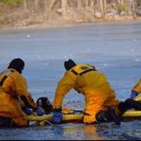 <p>Greenwich firefighters practicing ice rescue.</p>