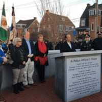 <p>Bridgeport Mayor Joe Ganim dedicates a section of James Street as Officer Gerald T. DiJoseph Way.</p>