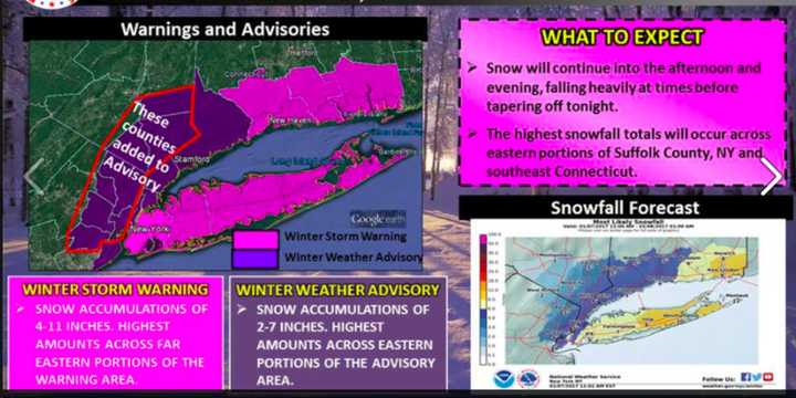 Winter Weather Advisories are now in effect for Northern Westchester, Putnam and Rockland. Earlier, an advisory was issued for Southern Westchester.