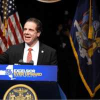 <p>Gov. Andrew Cuomo at SUNY Purchase earlier this week delivering one of his State of the State addresses.</p>