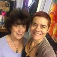 <p>Nicole Simonelli, right, owner of The Funky Hippie Gift &amp; Art Shop in Stamford, is shown with her mother Marie Joan Maio Simonelli.</p>