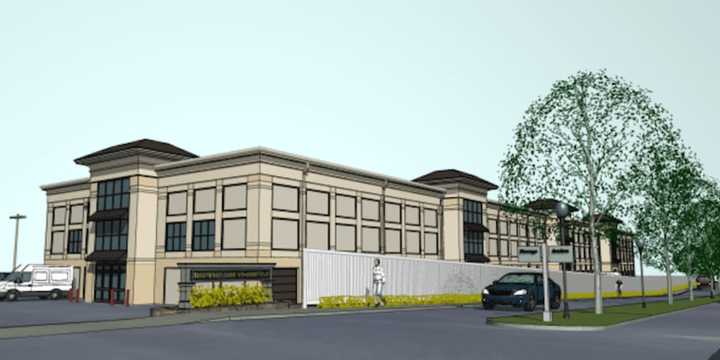 An architectural rendering of Hollow Tree Self Storage is shown here. The high-end facility being built in Darien will look residential from the outside.