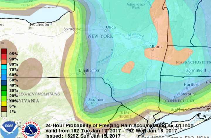 Following the overnight black ice Sunday into morning, there will be a chance of freezing rain overnight Monday into Tuesday morning. A look at the probabilities are shown above.