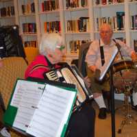 <p>From left, Ridgefield resident Darla Shaw and Ridgefield resident Frank Lancaster are members of the Senior Melodiers from Founders Hall.</p>