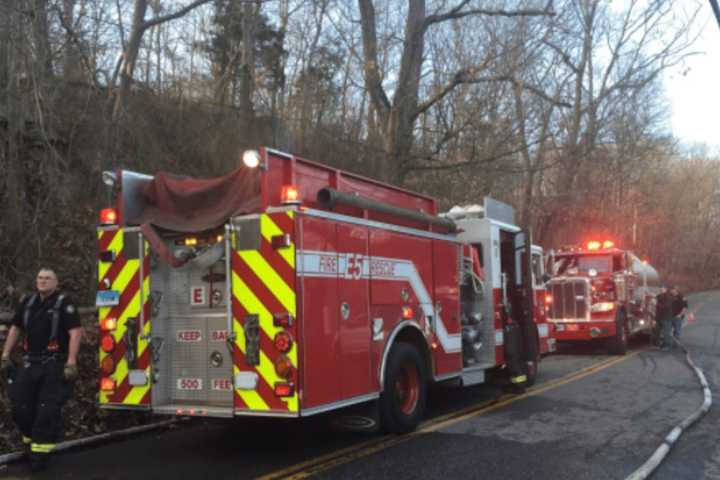 Roadway Closed As Firefighters Battle House Fire In Greenwich