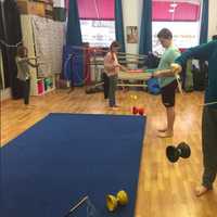 <p>Kids have a great time practicing their circus skills</p>