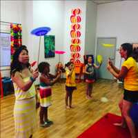 <p>Students practicing their circus skills at Spark Arts in Bethel</p>