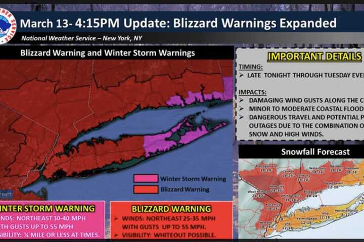 Storm Track Shifts: Blizzard Warning, Up To 21 Inches Of Snow In Armonk