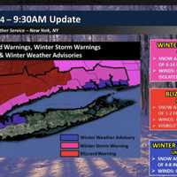 <p>Blizzard Warnings that had been in effect for Southern Westchester, Southern Fairfield and Northern New Jersey were lifted Tuesday morning around 9:30 a.m.</p>