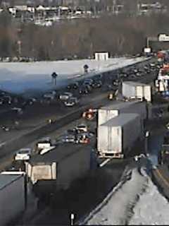 Jackknifed Tractor-Trailer Ties Up Traffic On NYS Thruway In Ramapo