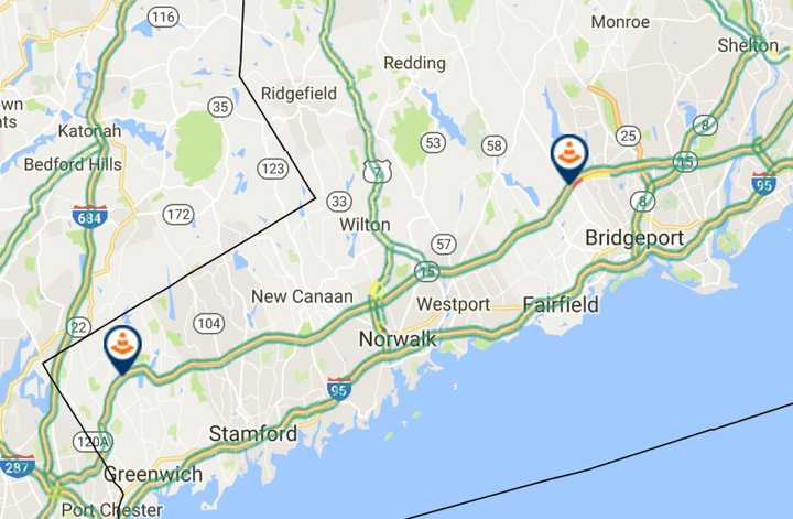 Roadwork is underway Sunday morning at two spots on the Merritt. Expect lane closures.