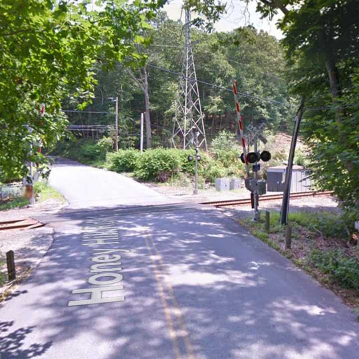 The rail crossing on Honey Hill Road in Wilton, just off Route 7.