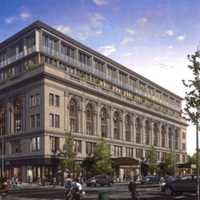 <p>An artist&#x27;s rendering of the proposed rehabilitation of the Majestic and Poli theaters</p>