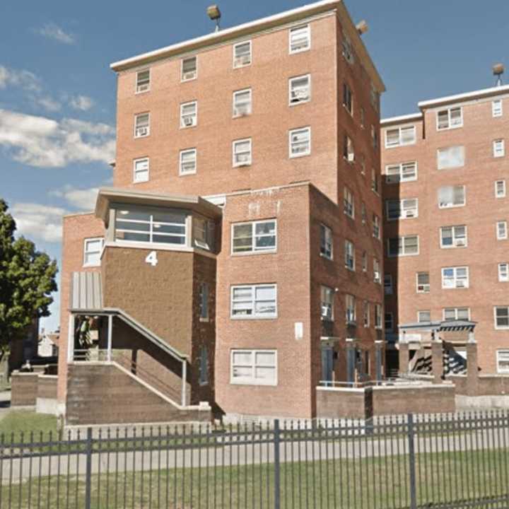 There are five seven-story buildings in the Charles F. Greene Homes in Bridgeport. A fire broke out in one apartment on Wednesday morning.