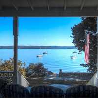 <p>A view from the wraparound porch of the Hudson River.</p>