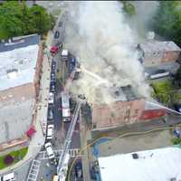 <p>A drone photo of the blaze on East Main Street in Wappingers Falls.</p>