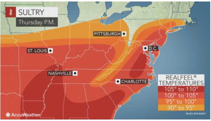 Real-feel temperatures will be around 100 degrees Thursday.