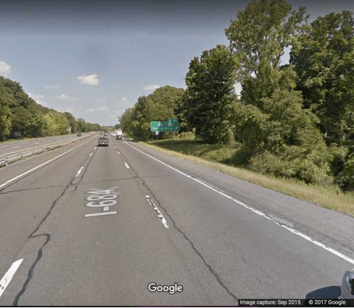 The I-684 exit for Route 138/Route 22 (Exit 6A) in Goldens Bridge.