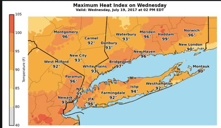 A look at the Maximum Heat Index for Wednesday in Westchester, Rockland, Putnam and surrounding areas.