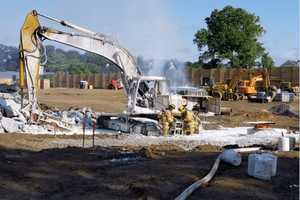 Stamford Fire Crews Douse Burning Excavator At Home Depot Construction Site